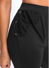 Black Elastic Waist High Waisted Capri Leggings