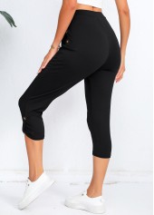 Black Elastic Waist High Waisted Capri Leggings