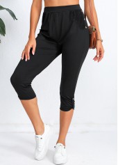 Black Elastic Waist High Waisted Capri Leggings