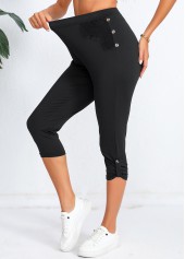 Black Elastic Waist High Waisted Capri Leggings
