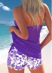 Random Floral Print Surplice Purple Tankini Set