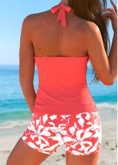 Floral Print Drawstring Coral Tankini Set