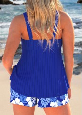 Plus Size Royal Blue Floral Print Ruched Tankini Set