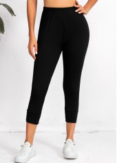 Black Elastic Waist High Waisted Capri Leggings