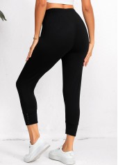Black Elastic Waist High Waisted Capri Leggings