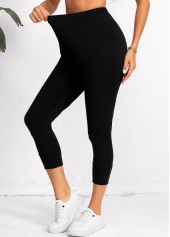 Black Elastic Waist High Waisted Capri Leggings