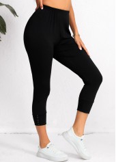 Black Elastic Waist High Waisted Capri Leggings