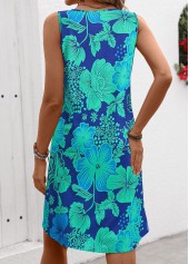 Floral Print Breathable Blue A Line Sleeveless Dress