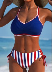 Striped Lace Up Navy Bikini Set