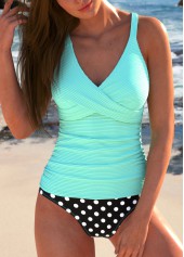 Polka Dot Criss Cross Cyan Tankini Set