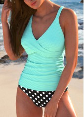Polka Dot Criss Cross Cyan Tankini Set