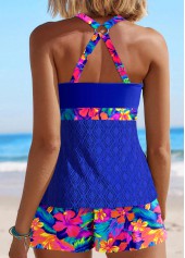 Floral Print Lace Royal Blue Tankini Set