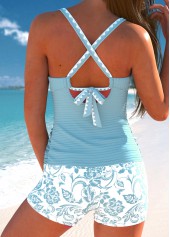 Random Floral Print Surplice Dusty Blue Tankini Set