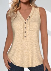 Pocket Light Camel Sleeveless V Neck Tank Top