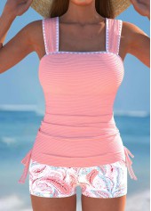 Paisley Print Drawstring Pink Tankini Set