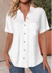 Pocket White Button Up Short Sleeve Shirt