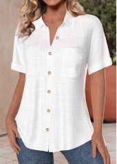 Pocket White Button Up Short Sleeve Shirt