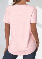 Lace Up Light Pink Short Sleeve Blouse