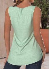Button Mint Green Sleeveless Split Neck Tank Top