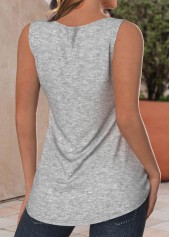 Button Light Grey Marl Sleeveless Split Neck Tank Top