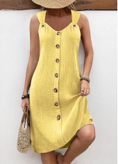 Breathable Light Yellow A Line Sleeveless V Neck Dress