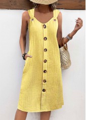 Breathable Light Yellow A Line Sleeveless V Neck Dress