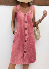 Breathable Light Pink A Line Sleeveless V Neck Dress