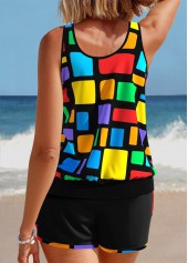 Geometric Print Patchwork Multi Color Tankini Set