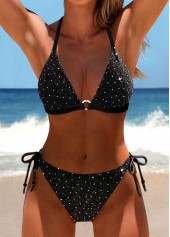 Hot Drilling Circular Ring Black Bikini Set