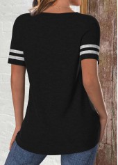 Patchwork Black Short Sleeve Round Neck T Shirt