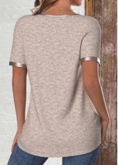 Patchwork Light Coffee Short Sleeve Round Neck T Shirt