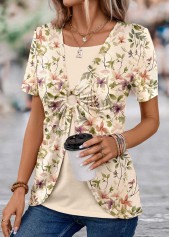 Floral Print Light Camel T Shirt