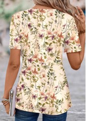 Floral Print Light Camel T Shirt