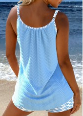 Geometric Print Bowknot Light Blue Tankini Set