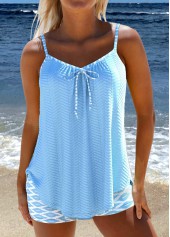 Geometric Print Bowknot Light Blue Tankini Set