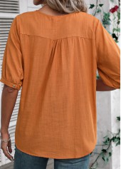 Embroidery Terracotta Half Sleeve V Neck Blouse