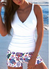 Tribal Print Surplice White Tankini Set