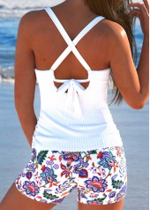 Tribal Print Surplice White Tankini Set