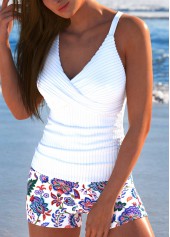 Tribal Print Surplice White Tankini Set
