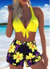 Floral Print Tie Yellow Bikini Set