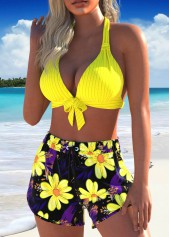 Floral Print Tie Yellow Bikini Set
