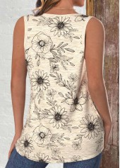 Floral Print Pocket Light Camel Sleeveless Tank Top