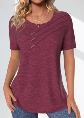 Button Dark Reddish Purple Short Sleeve T Shirt