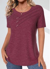 Button Dark Reddish Purple Short Sleeve T Shirt