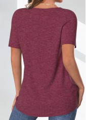 Button Dark Reddish Purple Short Sleeve T Shirt