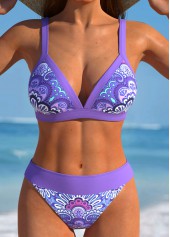 Tribal Print Patchwork Purple Bikini Set