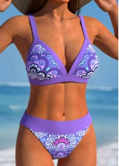 Tribal Print Patchwork Purple Bikini Set