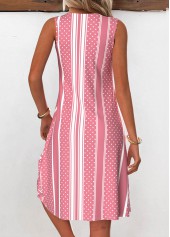 Striped Breathable Pink A Line Sleeveless V Neck Dress