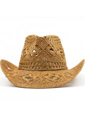 Hollow Design Dark Camel Woven Hat