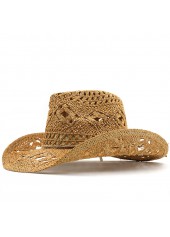 Hollow Design Dark Camel Woven Hat